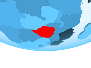 Zimbabwe in red on blue map
