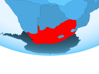 Fototapeta premium South Africa in red on blue map