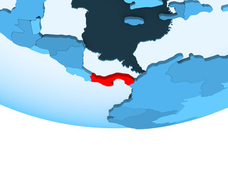 Panama in red on blue map