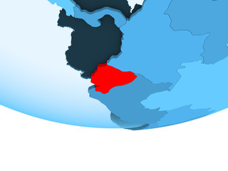 Ecuador in red on blue map