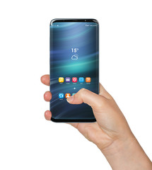 Isolated woman hand holding modern smartphone 3d rendering