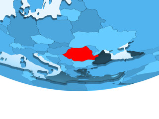 Romania in red on blue map