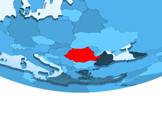 Fototapeta premium Romania in red on blue map