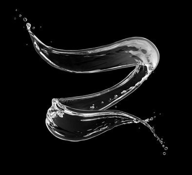 Splashes Of Water In A Swirling Shape On Black Background