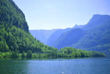 Naklejka na ściany i meble Beautiful lake. Landscape with mountains and lake. Nature. 