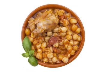 casserole of stewed chickpeas isolated