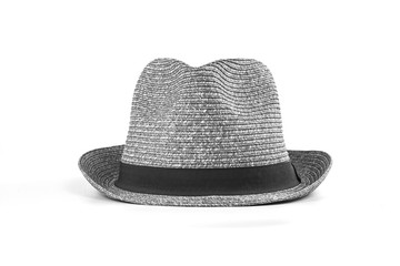 Gray hat with white stripes