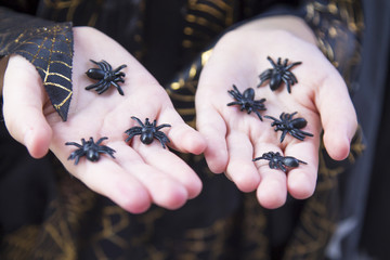 witch hand holding spiders, halloween concept