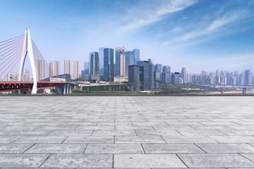 The skyline of Chongqing's urban skyline with an empty square floor.