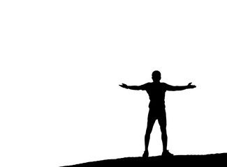 silhouette Happy man rise hand on white background.