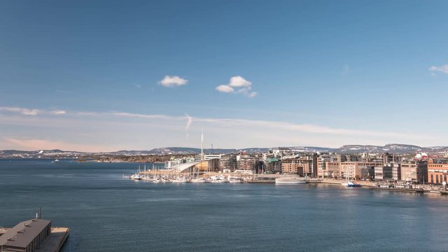 Oslo Norway time lapse 4K, city skyline timelapse at harbour