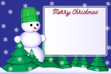 Merry Christmas greeting card with snowman, vector illustration