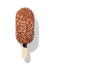 Ice cream sticks closeup on white background.