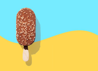 Ice cream sticks closeup on pastel colors background