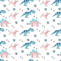 Cute dino seamless pattern. Vector isolated.