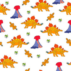 Dinosaur hand drawn background. Cute seamless pattern