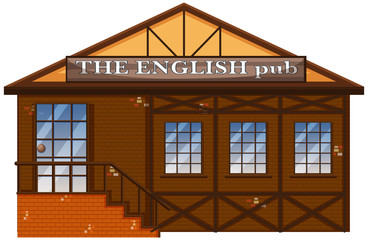 The English pub on white background