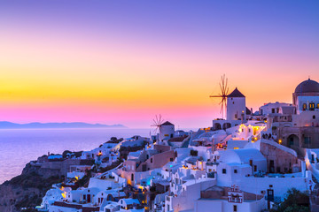 View of Oia the most beautiful village of Santorini Island in Greece. - obrazy, fototapety, plakaty