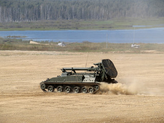 Self-propelled Soviet 240-mm mortar 2S4 Tulip (object 240) in motion during combat training