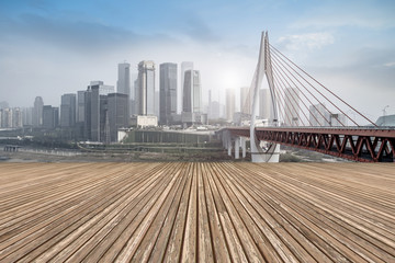 Obraz premium The skyline of Chongqing's urban skyline with an empty square floor.