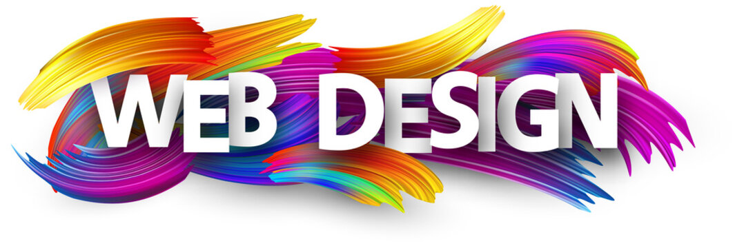 Web design paper banner with colorful brush strokes.
