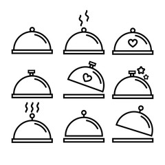 Tray, food platter, meal, dinner icons vector set