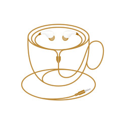 Earphones, In Ear type brown color and coffee cup shape made from cable isolated on white background, with copy space