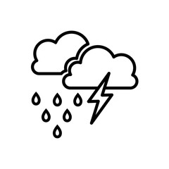 Storm cloud with lightning and rain. Rainy season line icon isolated vector
