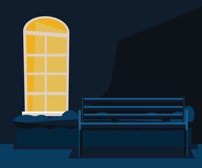 chair and windows in night vector illustration 