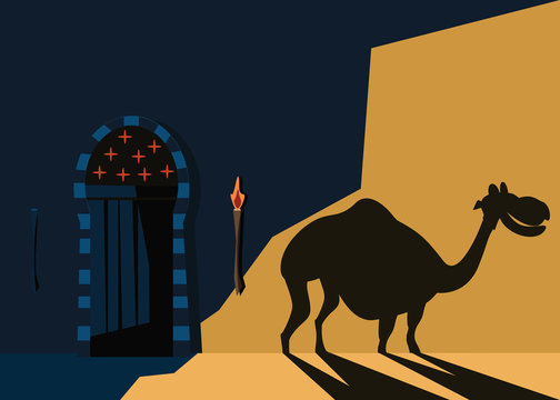 camel shadow in light vector illustration 