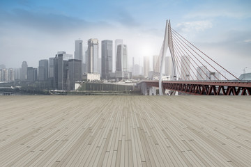 The skyline of Chongqing's urban skyline with an empty square floor.