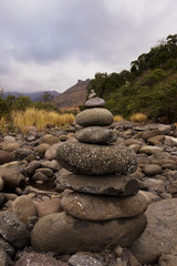 A rock cairn in the dry river bed of the Tugela river, Drakensberg, South Africa