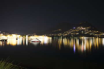 Fototapeta na wymiar Nightlife in Lugano, Ticino, Switzerland