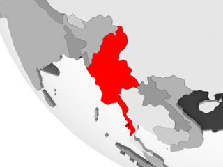 Map of Myanmar in red