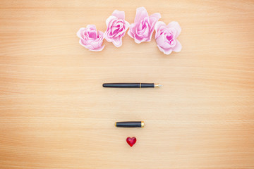 Flat lay photography. Frida Kahlo concept with desk objects.