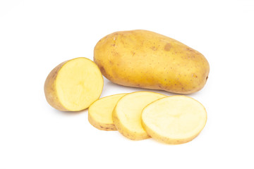 Fresh potato slice isolated on white background.