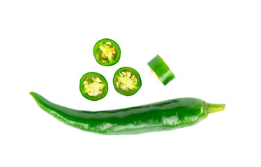 Green chili peppers Isolated on white background
