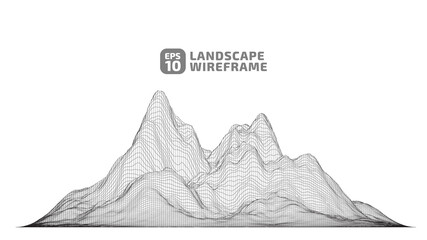 Abstract wireframe background. 3D grid technology illustration landscape. Digital Terrain Cyberspace in the Mountains with valleys. Data Array. 