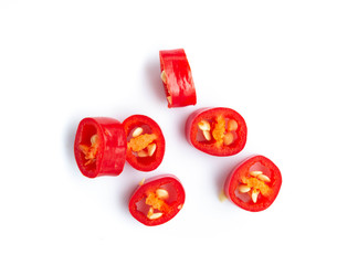 Top view chili peppers Isolated on white background
