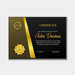 beauty certificate with golden brand award medal emblem template. landscape certificate.