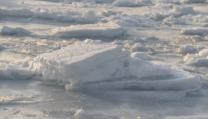 Frozen sea view on sunny day.
