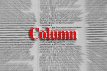 Column written in red with a newspaper article blurred in the background