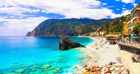 Foto auf Glas Coastal Italy series- national park Cinque terre and picturesque Monterosso al mare with great beaches in Liguria © Freesurf