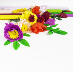handmade flowers white background copy space