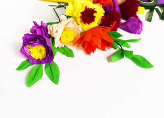 handmade flowers white background copy space