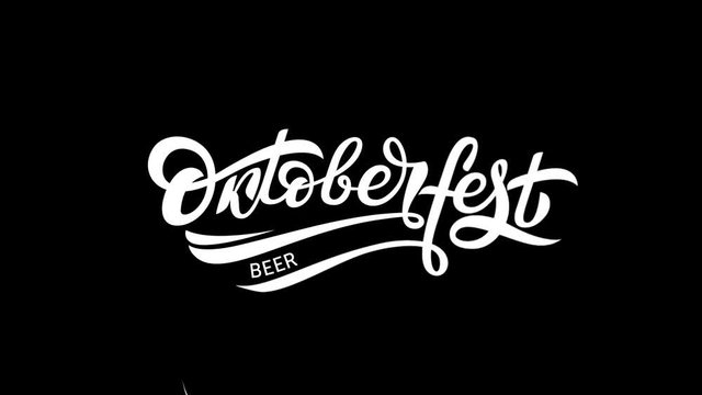 Oktoberfest logo animation whith drop. Beer Festival motion graphic. Footage of Bavarian festival design on alpha channel with white lettering