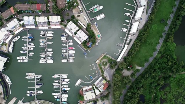 High angle view by drone of the Yacht,motorboat and sailboat in marina