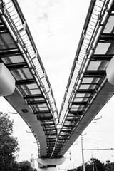 Monorail. Black and white industrial landscape