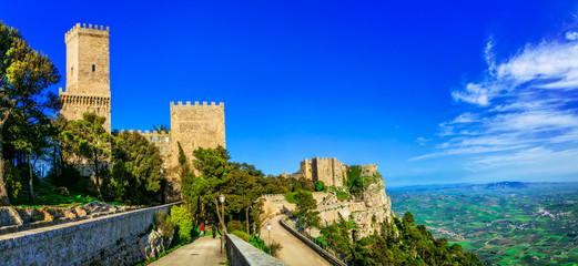 Landmarks of Italy - medieval Erice town in Sicily - obrazy, fototapety, plakaty