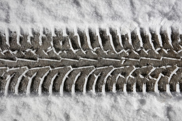 Winter tire print in the snow in Finland.